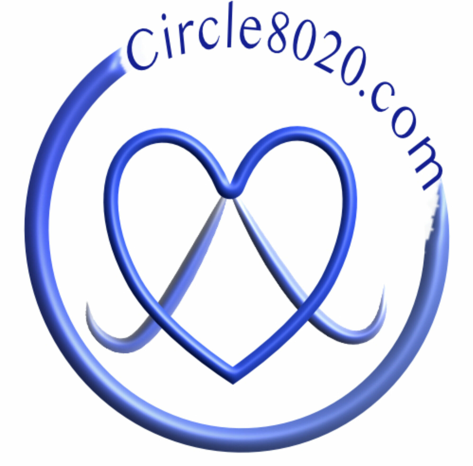 blue circle with heart center, circle8020.com on edge