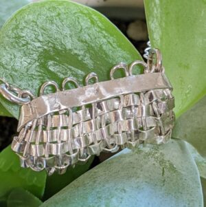 BR305, woven silver basket pendant necklace